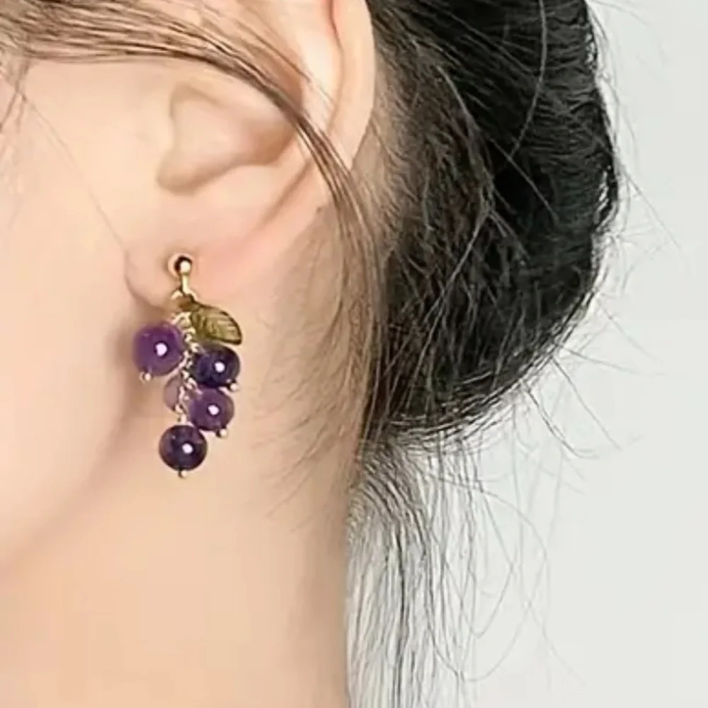 🍇 Grape earrings wine lover brand new cute drop perfect size Great Gift gold